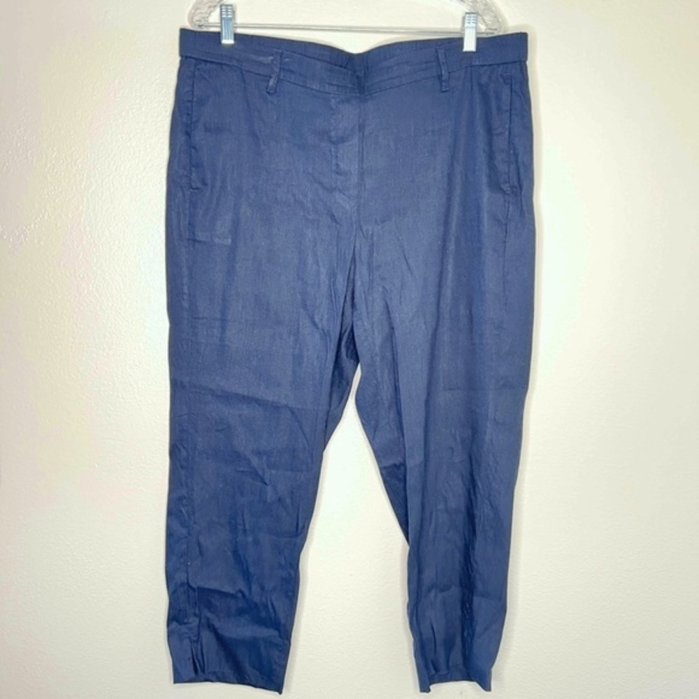 J Jill‎  linen stretch cropped pants navy blue elasticated waist XL #16